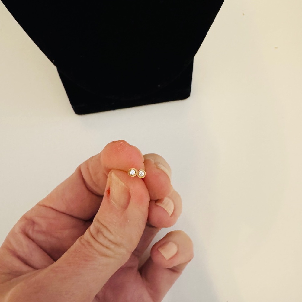 Tiny Double “Diamond’ Look Earring - One Earring - image 1